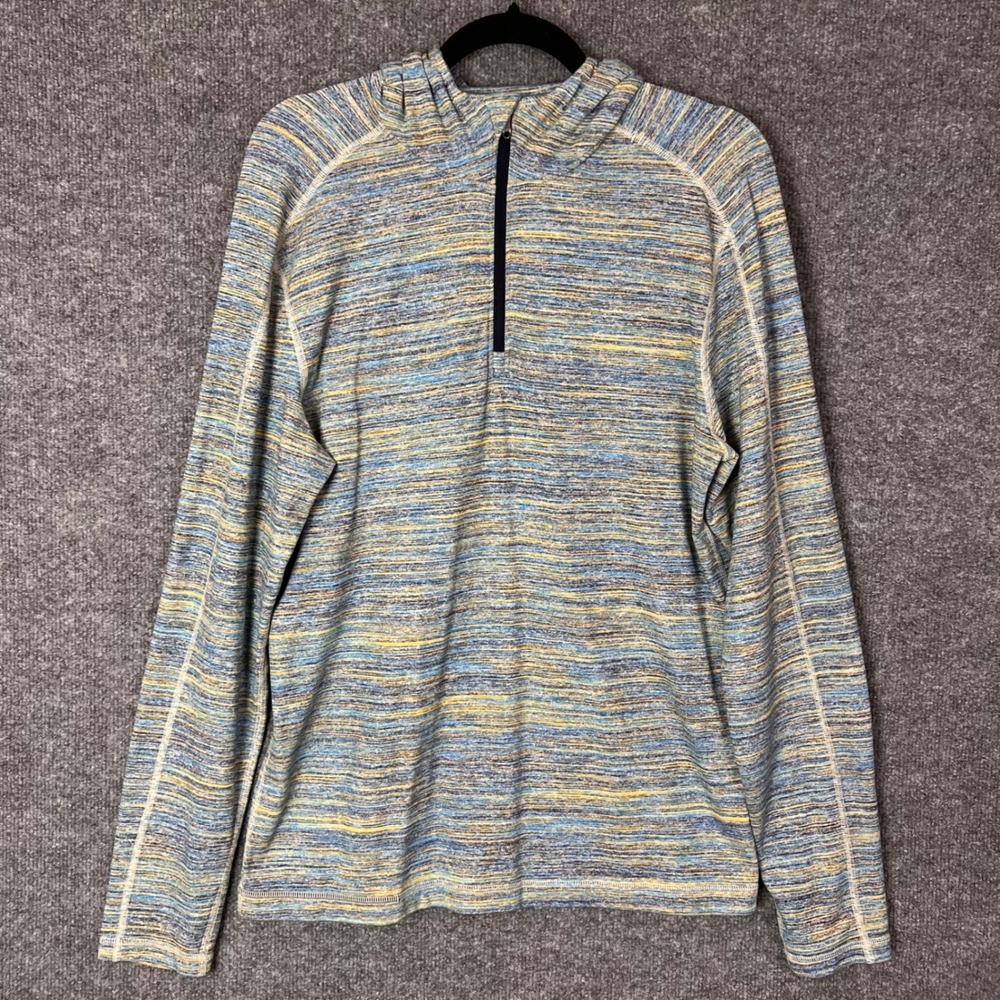 Lululemon 1/4 Zip Hoodie Mens M Blue Yellow Excellent Space Dye Pullover
